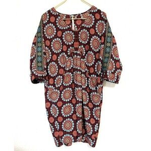 Uncle Frank Short Kaftan Dress Multicolor Scoop Pockets Exotic Tribal Inspired
